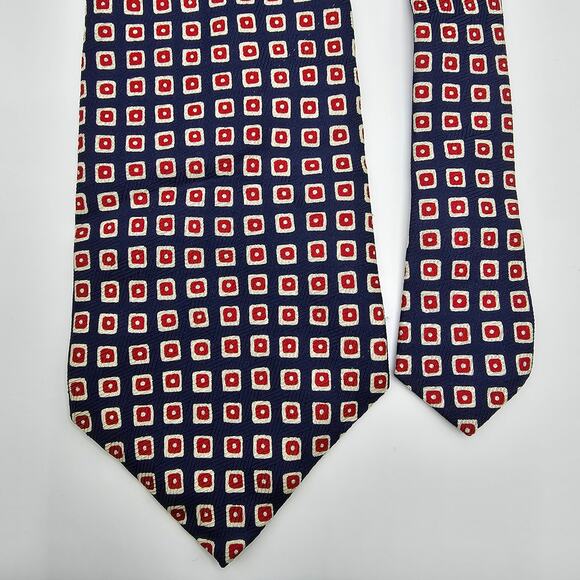 Lauren Ralph Lauren Geometric Navy Blue Red Silk Tie USA Classic Necktie 55.5" - Picture 5 of 6